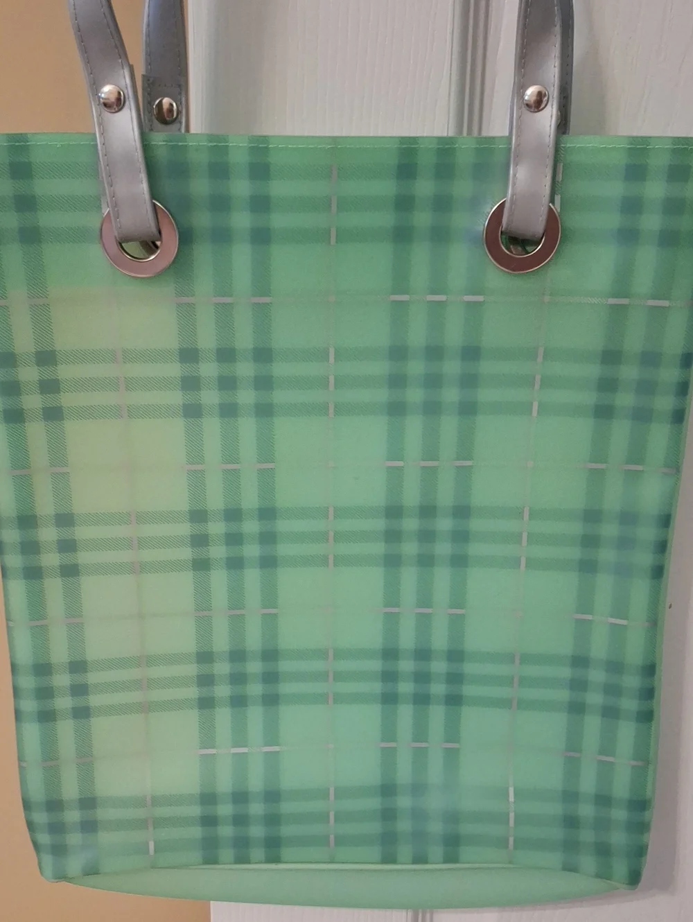 Avon Green & Silver Plaid Tote Bag